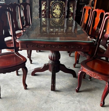 Bàn Ghế Ăn Cũ Thanh Lý – Thân Căm Xe Mặt Gõ Đỏ (Bền Đẹp Như Mới)