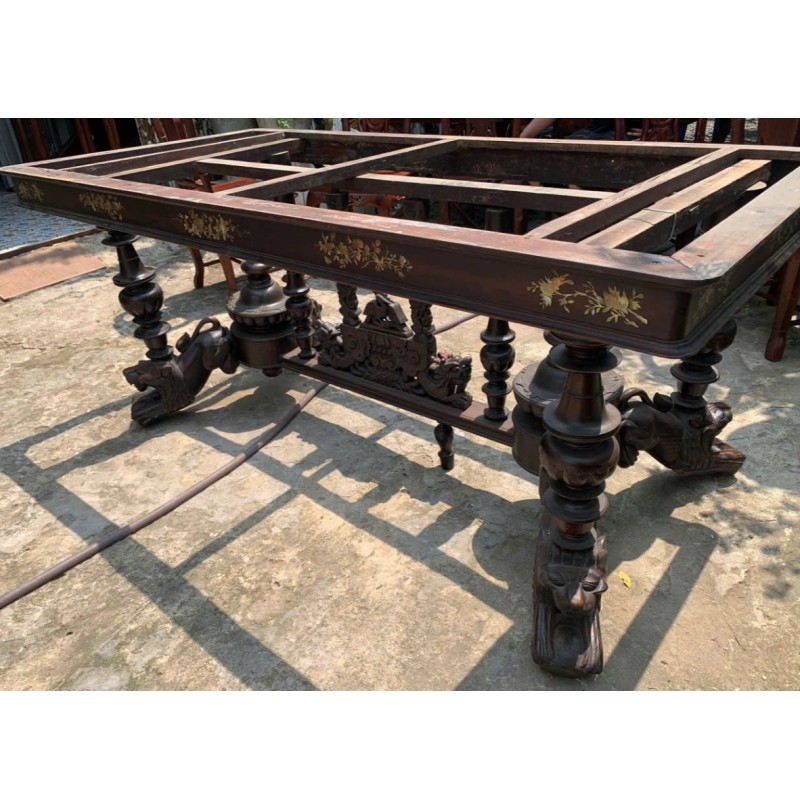 Bàn Sư Tử Thân Gỗ Trắc Mặt Đá Cổ Xưa Thời Pháp 
