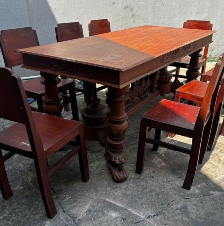 Bộ Bàn Ăn Chân Sư Tử Gỗ Đỏ Thanh Lý Giá Rẻ Hơn Đồ Mới