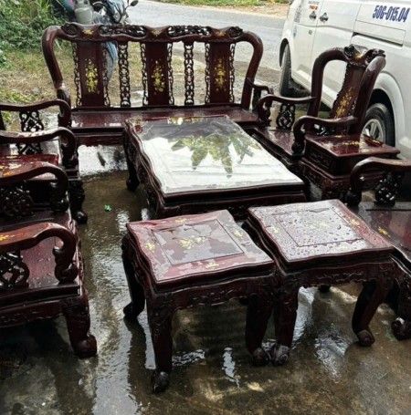 Bộ Bàn Ghế Gỗ Cẩm Lai 10 Món Tay 9 - Thanh Lý Giá Rẻ, Gỗ Xưa Chất Lượng