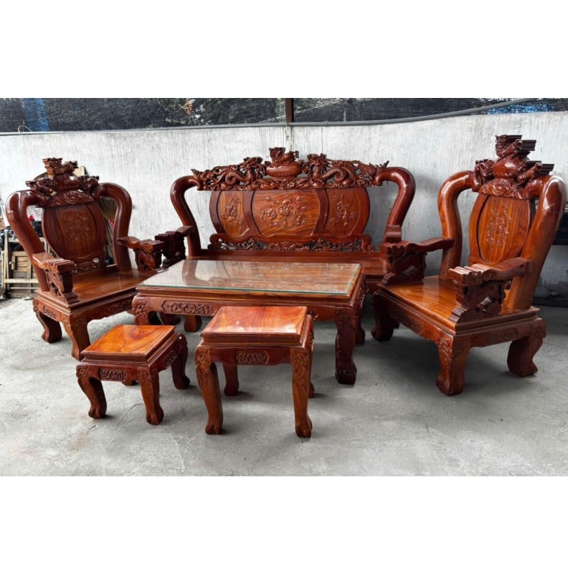 Bộ Bàn Ghế Gỗ Đỏ Chạm Nghê Rồng Thanh Lý Giá Rẻ 