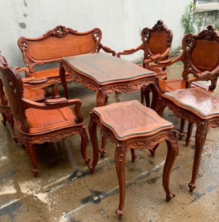 Bộ Bàn Ghế Louis Gỗ Hương Hàng 8 Món Giá Rẻ 