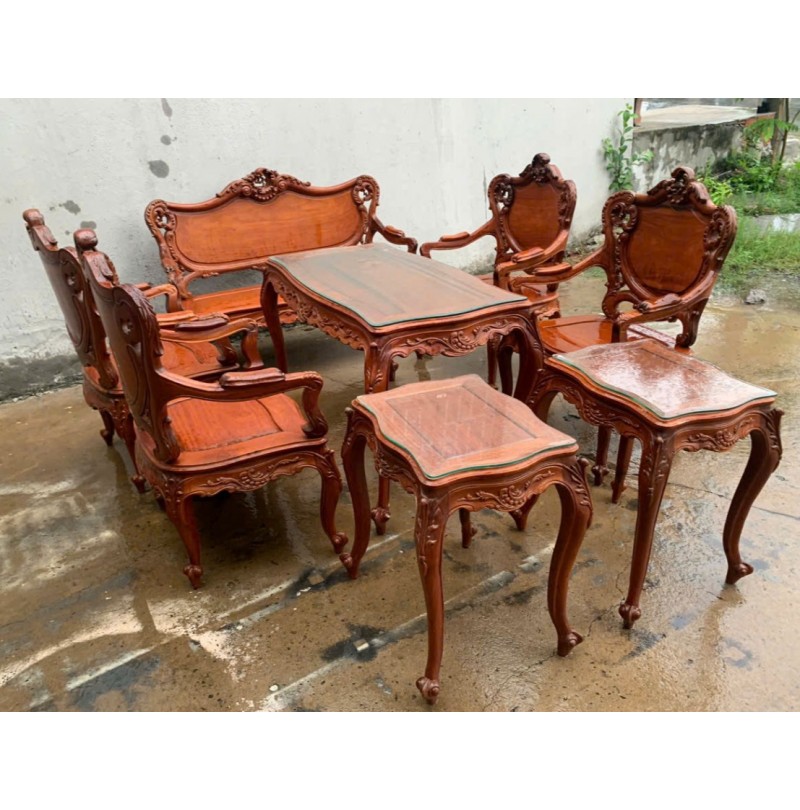 Bộ Bàn Ghế Louis Gỗ Hương Hàng 8 Món Giá Rẻ 