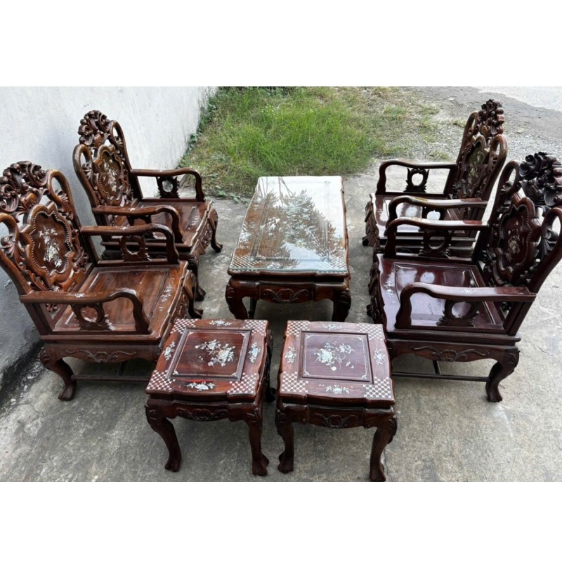 Bộ Bàn Ghế Salon Gỗ Trắc Chạm Hoa Lá Tây