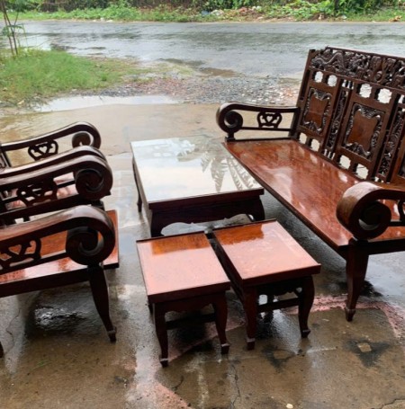Bộ Salon Tay Cuộn Gỗ Cẩm Lai Cũ – Thanh Lý Giá Hời, Hàng Hiếm Khó Tìm!