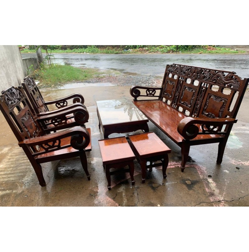 Bộ Salon Tay Cuộn Gỗ Cẩm Lai Cũ – Thanh Lý Giá Hời, Hàng Hiếm Khó Tìm!