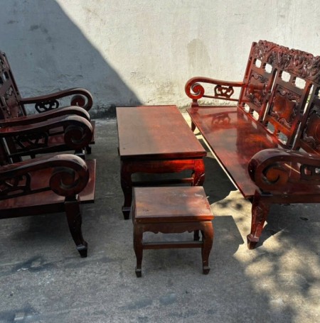 Bộ Bàn Ghế Salon Tay Cuộn Gỗ Cẩm Lai Mặt Gõ 