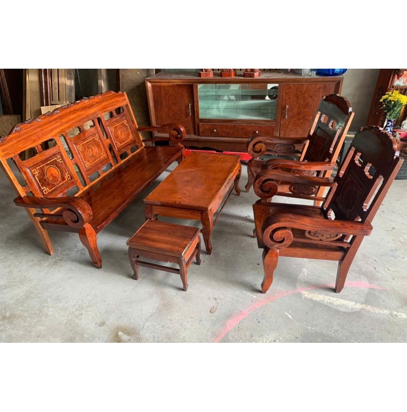 Bộ Salon Tay Cuốn Gỗ Đỏ Xưa Thanh Lý Giá Rẻ 