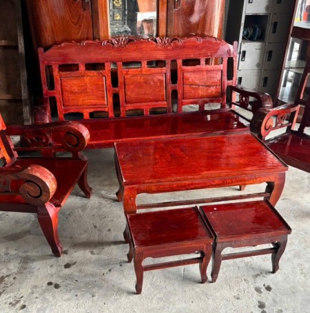 Thanh Lý Bộ Salon Tay Cuộn Xưa Gỗ Cẩm Lai Mặt Gỗ Hương