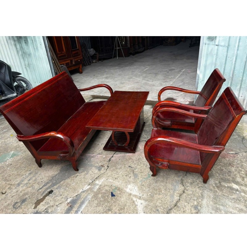 Bộ Salon Thùng Có Ghế Băng Dài Thân Cẩm Lai Mặt Gỗ Đỏ Giá Rẻ