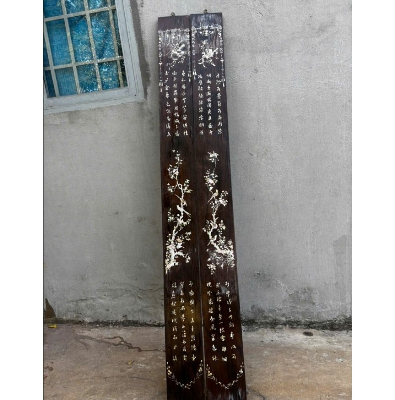 Cặp Liễn Gỗ Gõ Mật Hàng Xưa Cẩn Ốc 