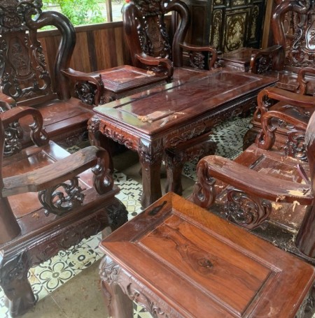 Bộ bàn ghế gỗ cẩm lai tay 12 10 món thanh lý